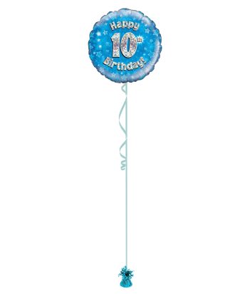 Age 10 Blue Holographic 18 Inch Balloon