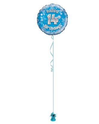 Age 14 Blue Holographic 18 Inch Balloon