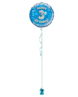 Age 3 Blue Holographic 18 Inch Balloon