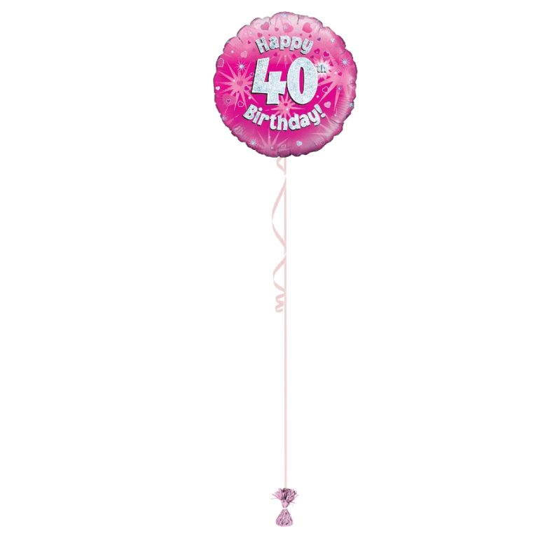Age 40 Pink Holographic 18 Inch Balloon
