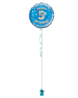 Age 5 Blue Holographic 18 Inch Balloon