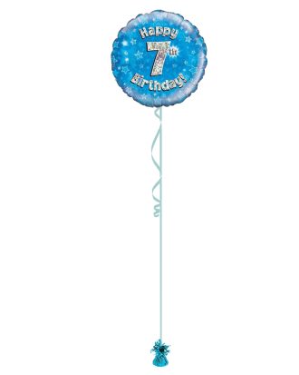 Age 7 Blue Holographic 18 Inch Balloon