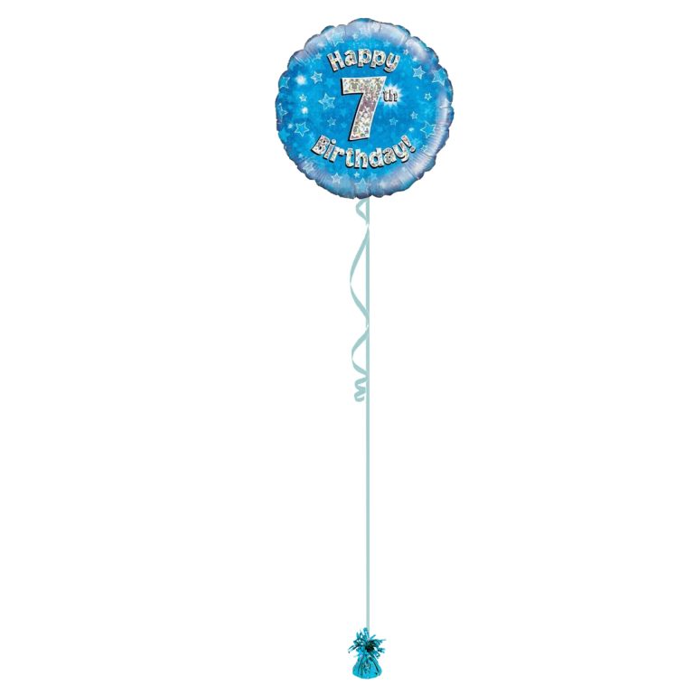 Age 7 Blue Holographic 18 Inch Balloon