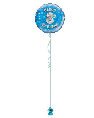 Age 8 Blue Holographic 18 Inch Balloon