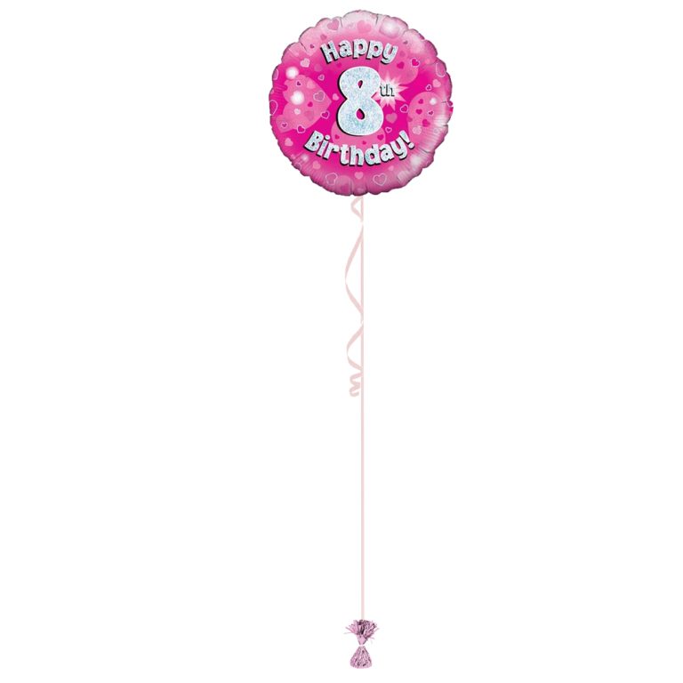 Age 8 Pink Holographic 18 Inch Balloon