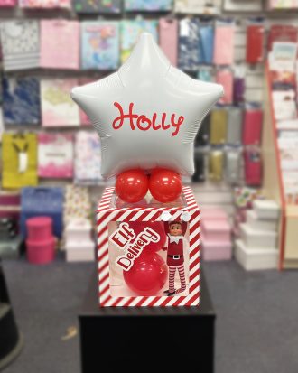 Elf Delivery Boxed Balloons And Elf, Star On Top