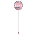 Happy Birthday Pink Floral 18 Inch Foil Balloon