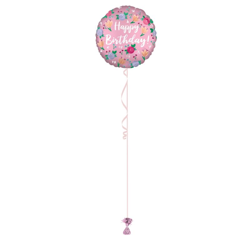 Happy Birthday Pink Floral 18 Inch Foil Balloon