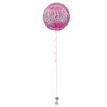 Happy Birthday Pink Holo Splatter 18 Inch Foil Balloon