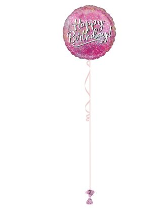 Happy Birthday Pink Holo Splatter 18 Inch Foil Balloon