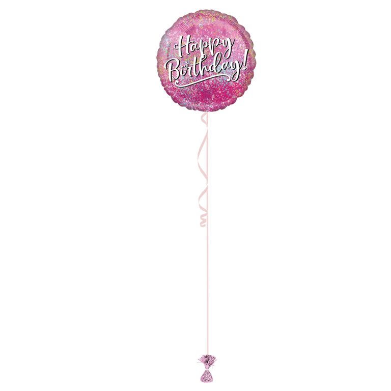 Happy Birthday Pink Holo Splatter 18 Inch Foil Balloon
