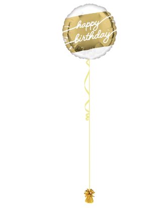 Happy Birthday Gold And White 18 Inch Foil Balloon